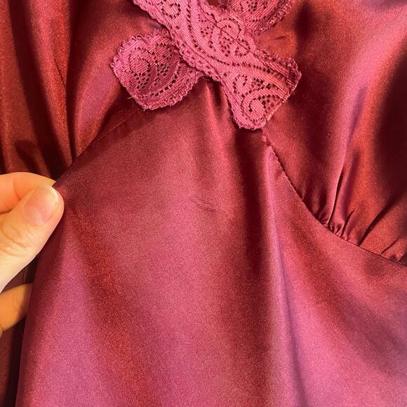 Romantic Deep Rose Satin Lace 90s Blouse - Picture 3 of 7